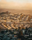 Sunset view of hills and neighborhoods from Bernal Heights, San Francisco, California