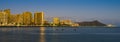 Sunset view of Honolulu skyline and diamond head, Oahu, Hawaii