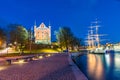 Sunset view of Hostel ship Af Chapman situated in Stockholm, Sweden