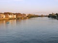 Sunset view of the houses along the river Maas in Maastricht , Netherlands, Europe Royalty Free Stock Photo