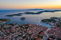 Sunset view of Hvar and Pakleni islands in Croatia