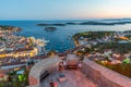 Sunset view of Hvar and Pakleni islands in Croatia Royalty Free Stock Photo