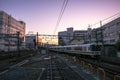 Sunset view from Japan train platform at JR Kyoto Station.