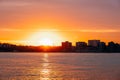 Sunset view of Jersey skyline from Pier 64 in Chelsea New York City Royalty Free Stock Photo