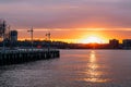 Sunset view of Jersey skyline from Pier 64 in Chelsea New York City Royalty Free Stock Photo