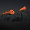 Sun lit peaks of Mount Everest and Nuptse