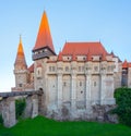 Sunset view of the Korvin castle in Hunedoara, Romania Royalty Free Stock Photo