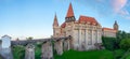 Sunset view of the Korvin castle in Hunedoara, Romania Royalty Free Stock Photo