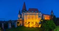 Sunset view of the Korvin castle in Hunedoara, Romania Royalty Free Stock Photo