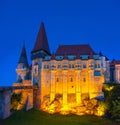 Sunset view of the Korvin castle in Hunedoara, Romania Royalty Free Stock Photo