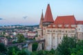 Sunset view of the Korvin castle in Hunedoara, Romania Royalty Free Stock Photo