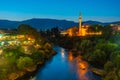 Sunset view of Koski Mehmed Pasha mosque in Mostar, Bosnia and H