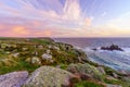 Sunset view of the Lands End coastline landscape, Cornwall Royalty Free Stock Photo