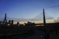 Sunset view of the Leonard P. Zakim Bunker Hill Bridge Royalty Free Stock Photo