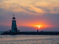 Sunset view of the lighthouse of Lake Hefner