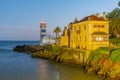 Sunset view of the lighthouse of Santa Maria in Cascais, Portuga