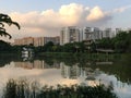 Sunset view looking over multistoried building HDB blocks from Khoo Teck Puat Hospital.