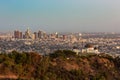 Sunset view of the Los Angeles cityscape with Griffith Observatory