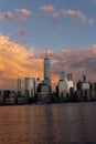 Sunset view of Lower Manhattan with reflections in the Hudson River Royalty Free Stock Photo