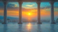 Sunset view from marble colonnade balcony Royalty Free Stock Photo