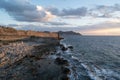 Sunset view of Methoni castle and coast in Greece Royalty Free Stock Photo