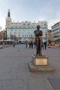 Sunset view of Monument of Federico Garcia Lorca at Plaza Santa Ana in City of Madrid, Spain