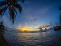 Sunset View of Moorea Island from Intercontinental Resort and Spa Hotel in Papeete, Tahiti, French Polynesia Royalty Free Stock Photo