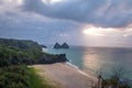 Sunset view of Morro Dois Irmaos and Praia do Americano Beach from Boldro Fortress Viewpoint - Fernando de Noronha, Brazil Royalty Free Stock Photo