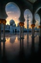 Sunset view at Mosque, Abu Dhabi, United Arab Emirates Royalty Free Stock Photo