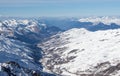 Val thorens les menuires valley sunset view snowy mountain landscape France alpes Royalty Free Stock Photo