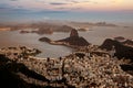 Sunset view of mountain Sugar Loaf and Botafogo in Rio de Janeiro Royalty Free Stock Photo