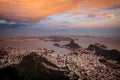 Sunset view of mountain Sugar Loaf and Botafogo in Rio de Janeiro Royalty Free Stock Photo