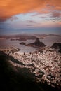 Sunset view of mountain Sugar Loaf and Botafogo in Rio de Janeiro Royalty Free Stock Photo