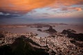 Sunset view of mountain Sugar Loaf and Botafogo in Rio de Janeiro Royalty Free Stock Photo