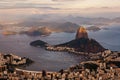 Sunset view of mountain Sugar Loaf and Botafogo. Rio de Janeiro Royalty Free Stock Photo