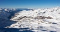 Val thorens les menuires valley sunset view snowy mountain landscape France alpes Royalty Free Stock Photo