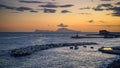 Sunset view of the mountains and the bay in Naples, Italy Royalty Free Stock Photo
