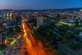 Sunset view of the National library of Kosovo and unfinished serbian orthodox church of Christ the Saviour in Prishtina, Kosovo