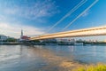 Sunset view National Uprising bridge over Danube river in Bratislava, Slovakia Royalty Free Stock Photo