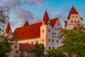 Sunset view of New castle in German town Ingolstadt Royalty Free Stock Photo