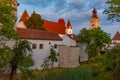 Sunset view of New castle in German town Ingolstadt Royalty Free Stock Photo