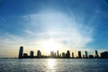 Sunset view of New Jersey City skyline as seen from Battery Park City, New York Royalty Free Stock Photo