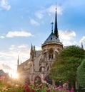 Sunset view of Notre Dame De Paris cathedral. Royalty Free Stock Photo