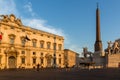 Sunset view of Obelisk and Palazzo della Consulta at Piazza del Quirinale in Rome, Italy Royalty Free Stock Photo