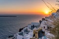 Sunset view from Oia to Santorini caldera and volcano Royalty Free Stock Photo