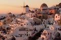 Sunset view of Oia town on Santorini in Greece Royalty Free Stock Photo