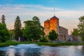 Sunset view of Olavinlinna castle in Savonlinna, Finland