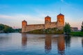 Sunset view of Olavinlinna castle in Savonlinna, Finland