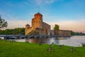 Sunset view of Olavinlinna castle in Savonlinna, Finland