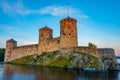 Sunset view of Olavinlinna castle in Savonlinna, Finland